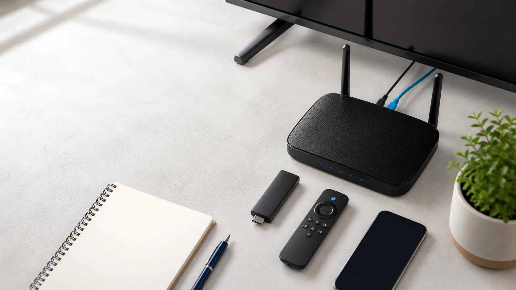 Router, Streaming-Stick und Fernbedienung als Symbolbild für einen IPTV-Ratgeber.